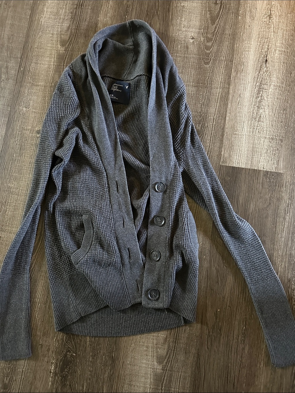 American Eagle Outfitters Charcoal Gray Shawl Collar Button Cardigan
